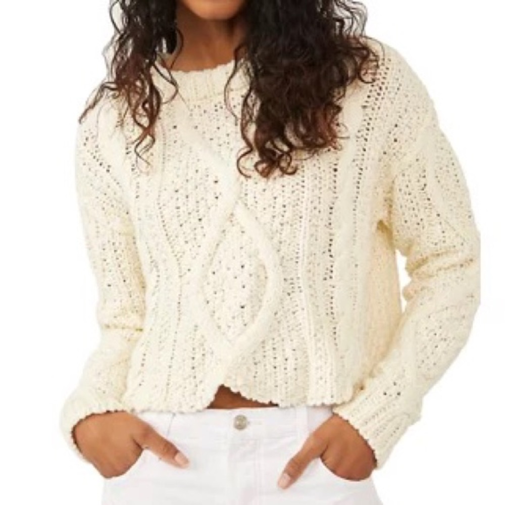 Free People Ivory Cutting Edge Cropped Sweater size XL